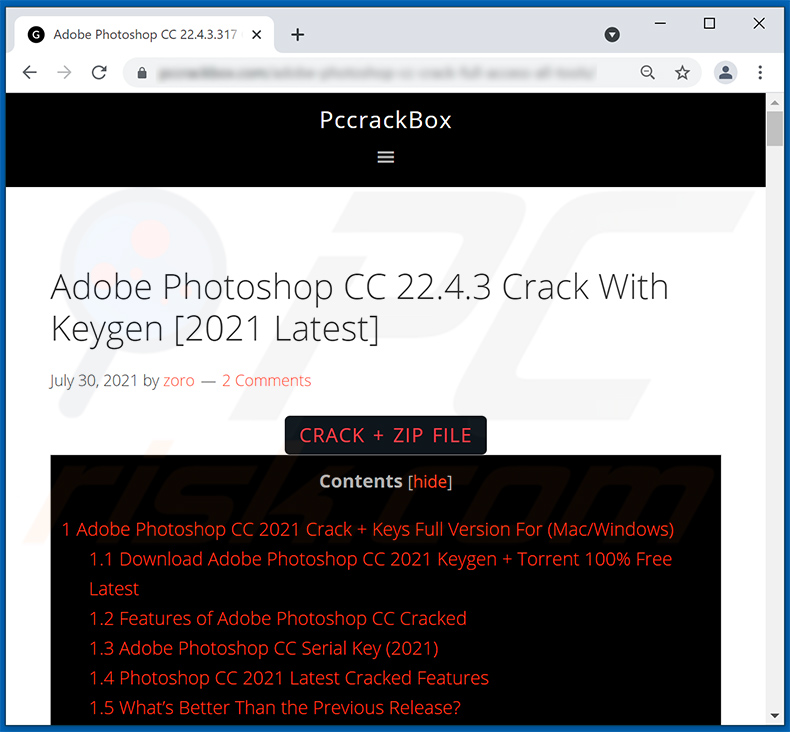 CryptBot trojan being distributed as Adobe Photoshop CC crack