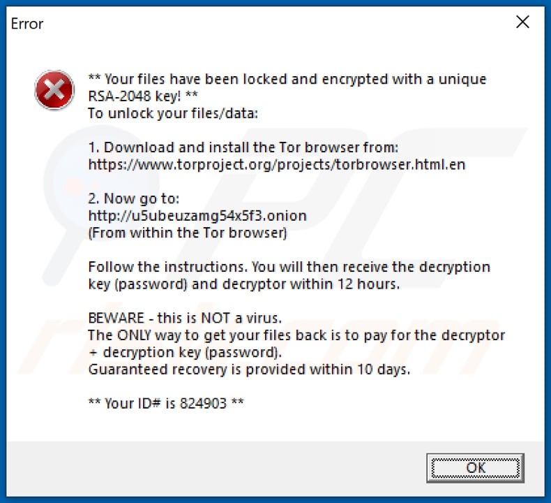 CryptoLocker (Xorist) decrypt instructions (pop-up)