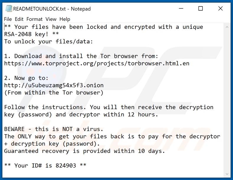 CryptoLocker (Xorist) ransomware text file (READMETOUNLOCK.txt)