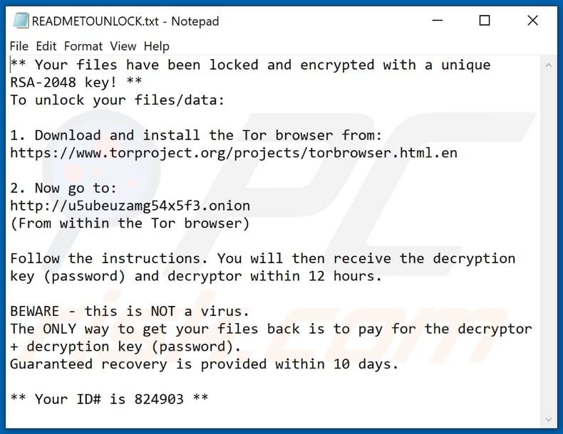 CryptoLocker (Xorist) ransomware text file (READMETOUNLOCK.txt)