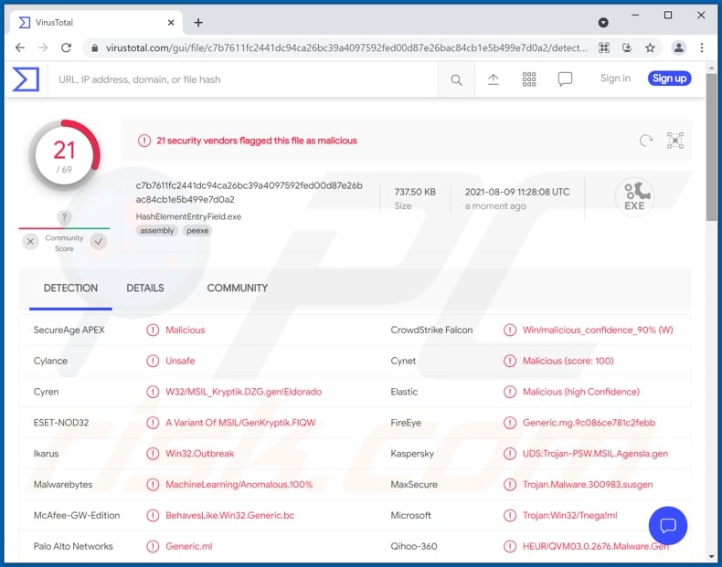 Destel Group email virus detections on VirusTotal (ORDER_19034719023.XLMS - filename)