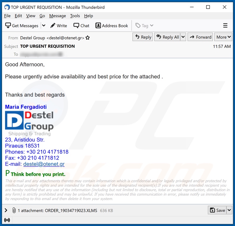 Destel Group malware-spreading email spam campaign