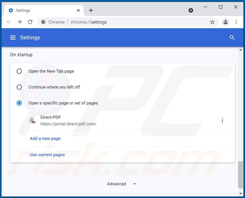 Removing direct-pdf.com from Google Chrome homepage