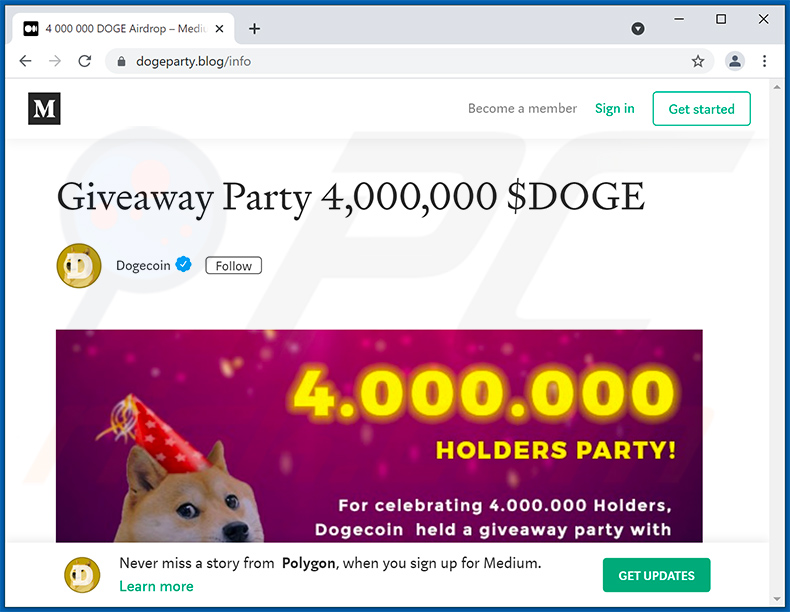 Doge giveaway scam website - dogeparty.blog (2021-08-20)