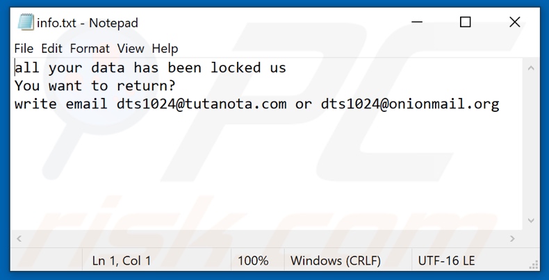 Dts ransomware text file (info.txt)