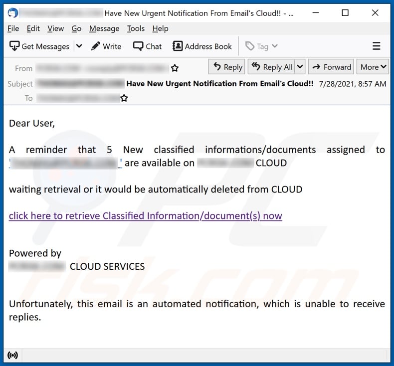 Email Cloud spam campaign