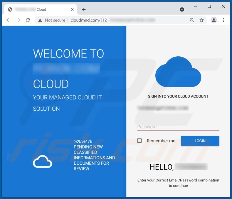 Email cloud scam promoted phishing site