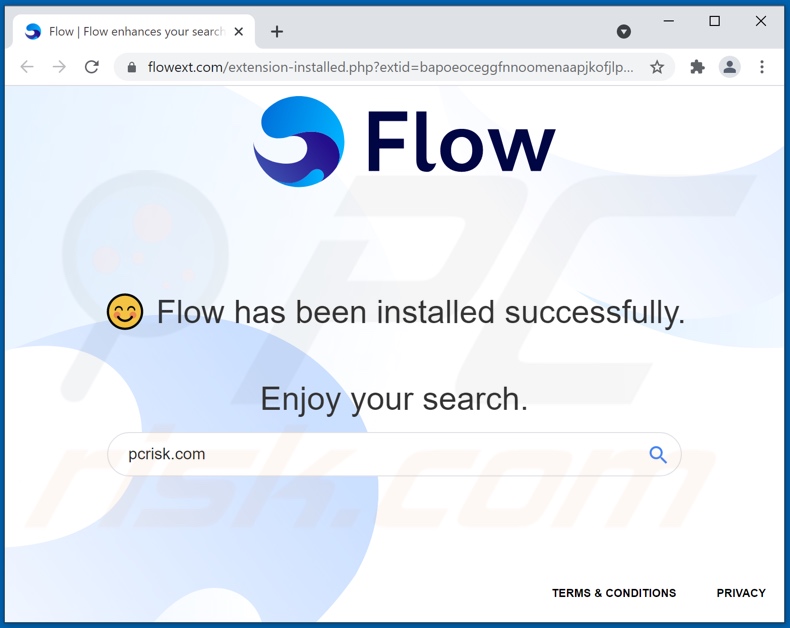 Website opened after Flow adware is installed
