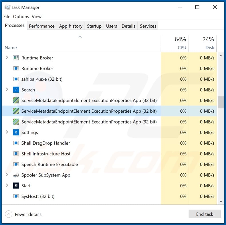 GameBox adware process on Task Manager (ServiceMetadataEndpointElement ExecutionProperties App - process name)