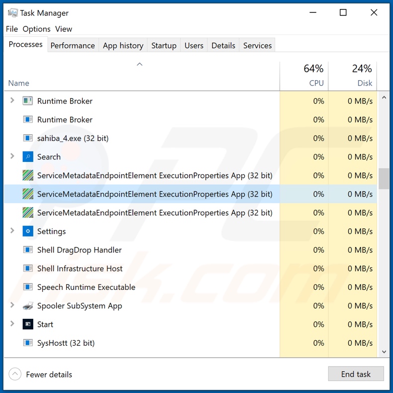 GameBox adware process on Task Manager (ServiceMetadataEndpointElement ExecutionProperties App - process name)