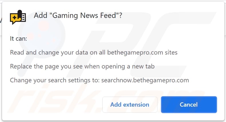 Gaming News Feed browser hijacker asking for permissions