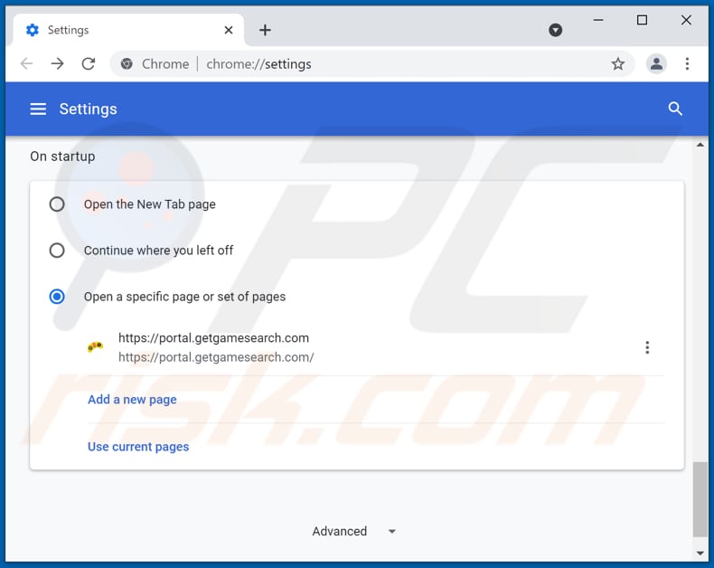 Removing getgamesearch.com from Google Chrome homepage