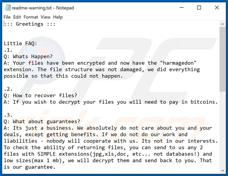 Harmagedon decrypt instructions (readme-warning.txt)