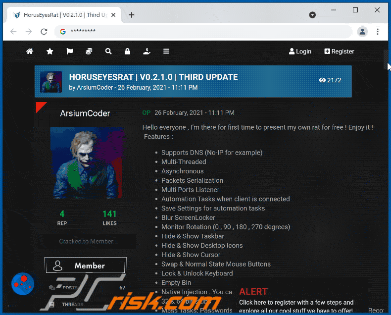horus eyes rat promoted in hacker forum