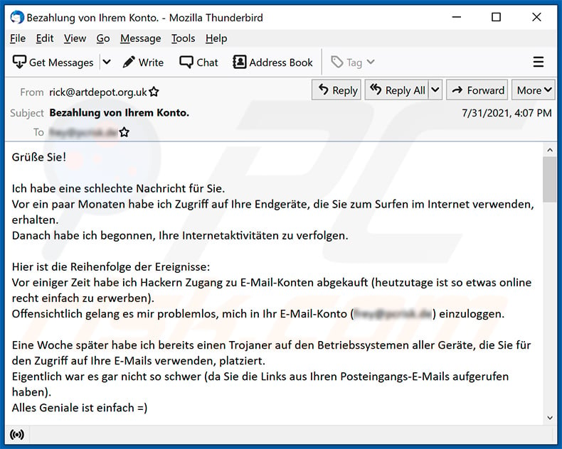 German variant of I Have Bad News For You scam email