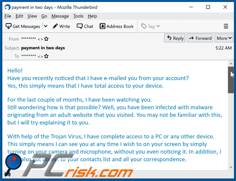 I have e-mailed you from your account scam email appearance (GIF)