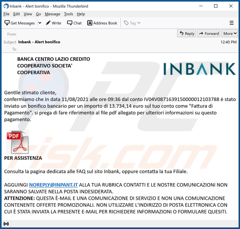 Inbank email virus malware-spreading email