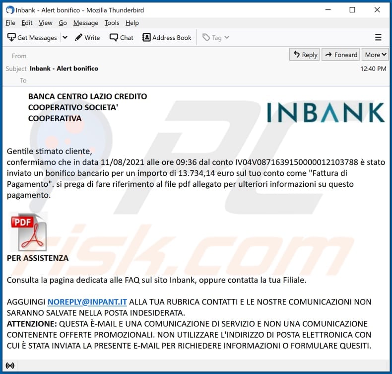 Inbank email virus malware-spreading email