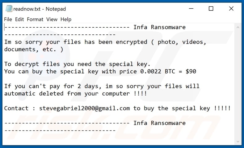 Infa decrypt instructions (readnow.txt)