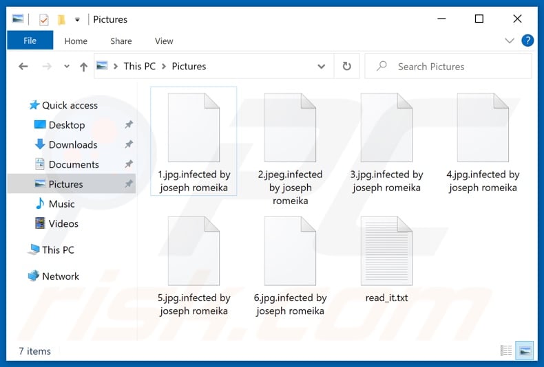 Files encrypted by Joseph Romeika ransomware (.infected by joseph romeika - extension)