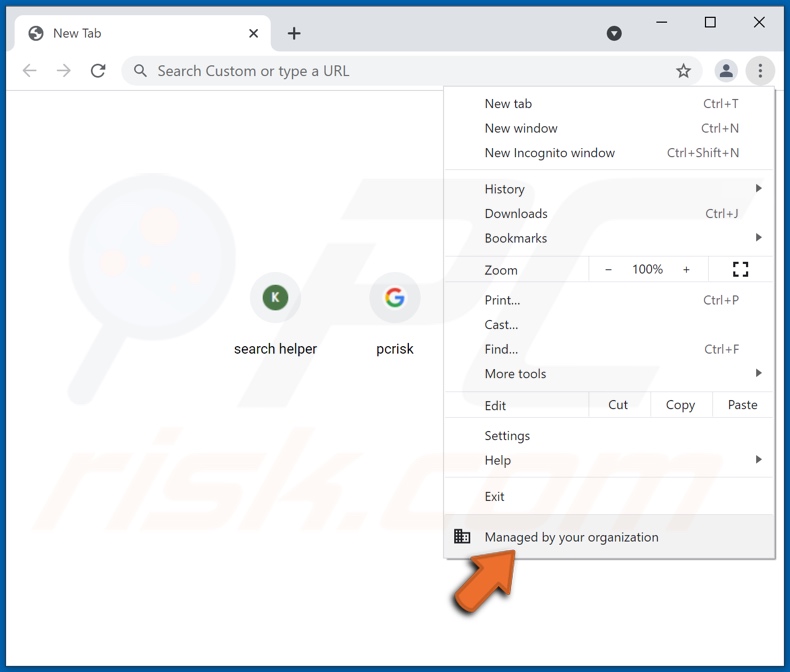 kwiqsearch.com promoting browser hijacker added Managed by your organization feature to Chrome