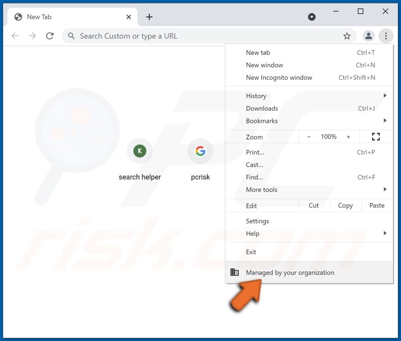 kwiqsearch.com promoting browser hijacker added Managed by your organization feature to Chrome