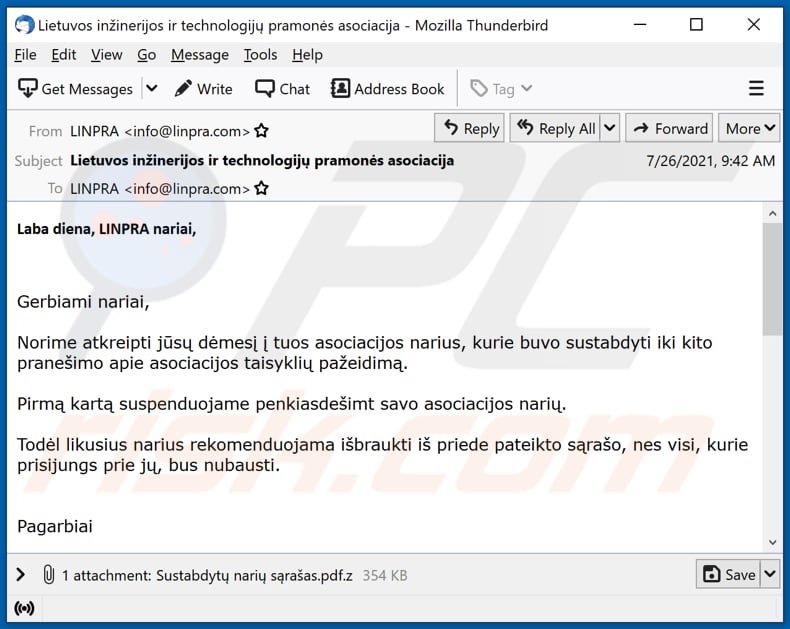 LINPRA email virus malware-spreading email spam campaign