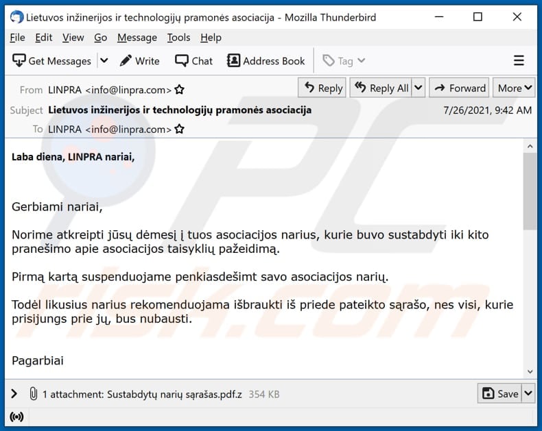 LINPRA email virus malware-spreading email spam campaign