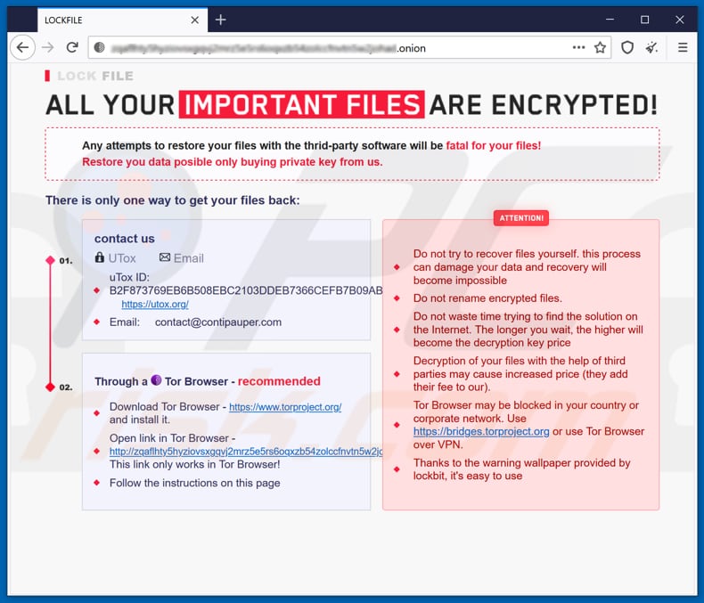 lockfile ransomware tor website
