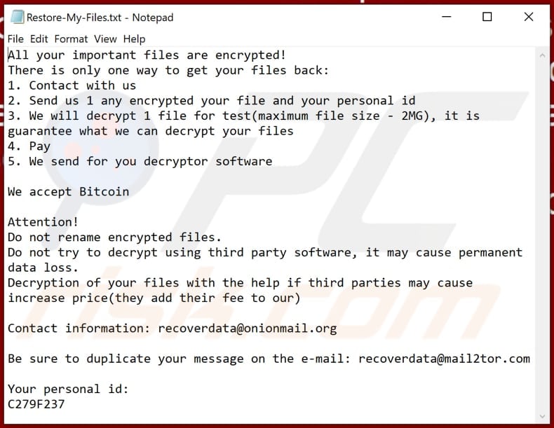 Loki Locker ransomware text file (Restore-My-Files.txt)