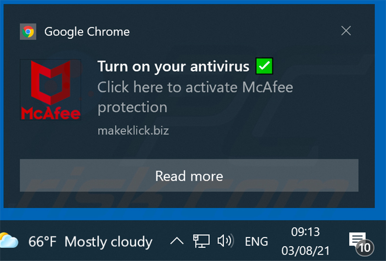 makeklick[.]biz pop-up notifications in Google Chrome