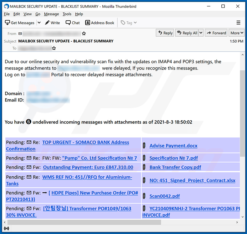 Message Attachments Were Delayed spam email (2021-08-03)