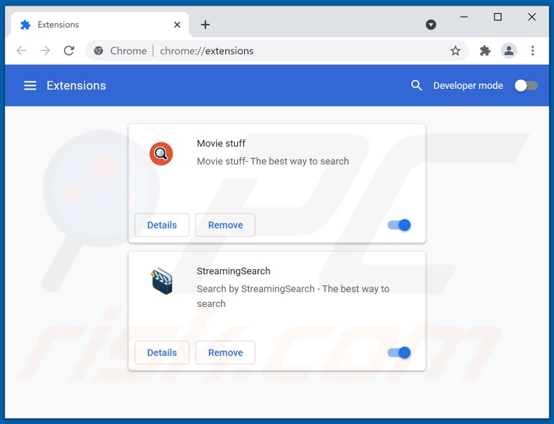 Removing moviesearchbox.com related Google Chrome extensions