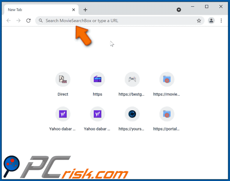 MovieSearchBox browser hijacker redirecting to nearbyme.io (GIF)