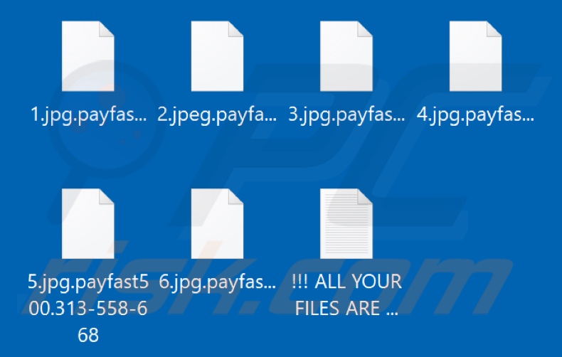 Files encrypted by Payfast ransomware (.payfast[victim's_ID] extension)