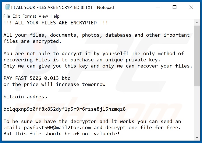 Payfast decrypt instructions (!!! ALL YOUR FILES ARE ENCRYPTED !!!.TXT)