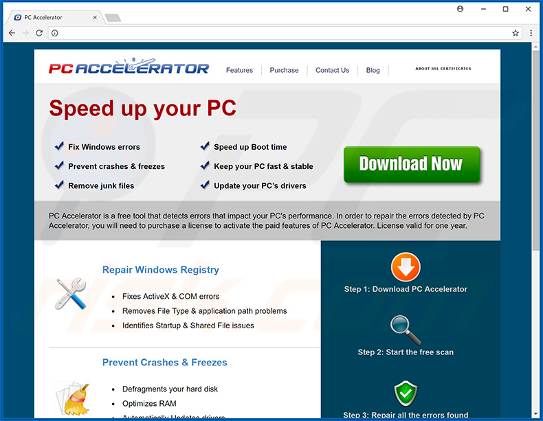 Website used to promote PC Accelerator unwanted application