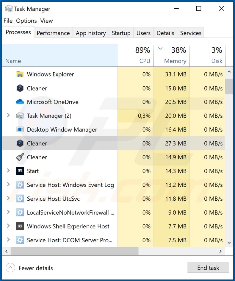 PC Cleaner adware process on Task Manager (Cleaner - process name)