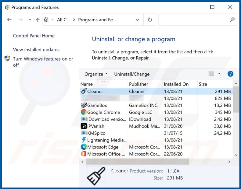 PC Cleaner adware uninstall via Control Panel