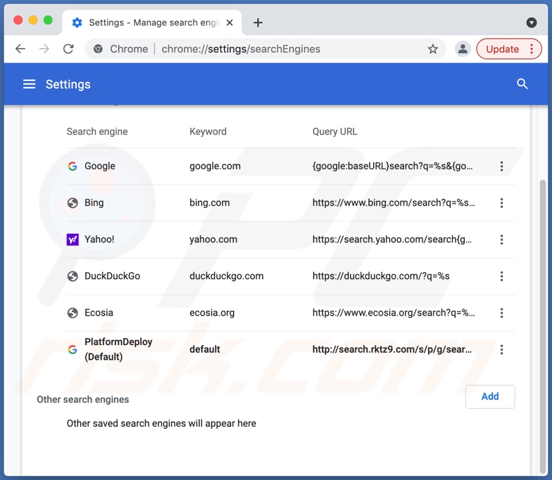 PlatformDeploy browser hijacker installed onto Google Chrome