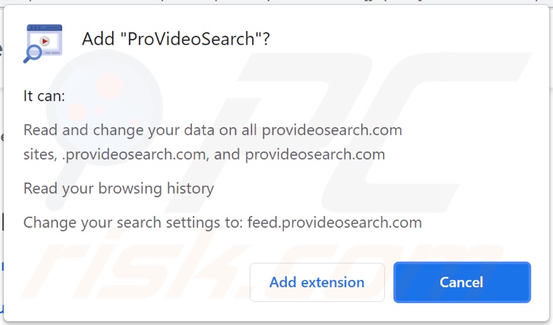 ProVideoSearch browser hijacker asking for various permissions