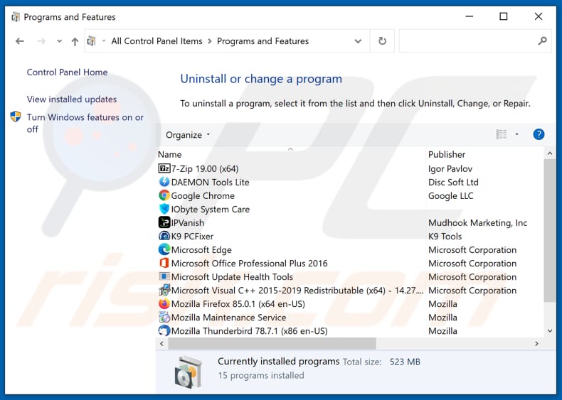 Refresh All Tabs adware uninstall via Control Panel