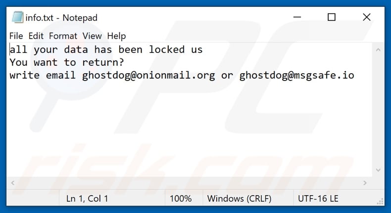 RZA ransomware text file (info.txt)