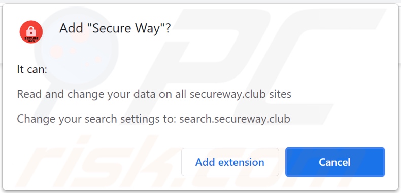 Secure Way browser hijacker asking for various permissions