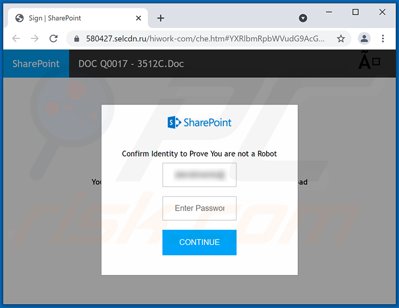 SharePoint-themed phishing website promoted via email spam (2021-08-09)