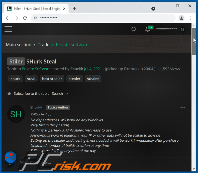 shurk steal malware hacker forum gif