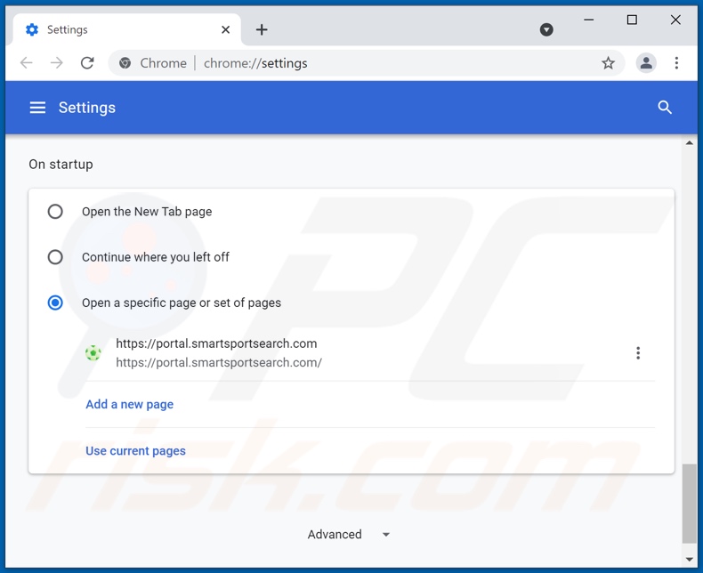 Removing smartsportsearch.com from Google Chrome homepage