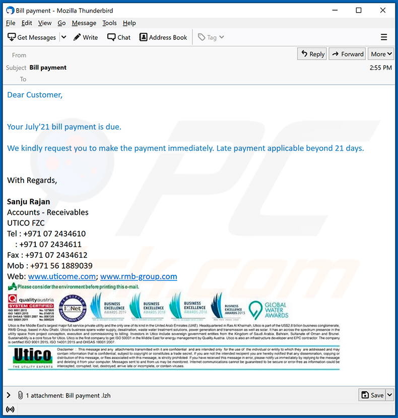 Snake keylogger-spreading spam email (2021-08-31)