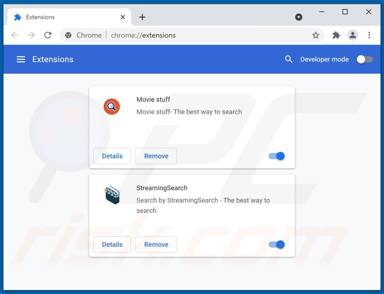 Removing streamingsearches.com related Google Chrome extensions