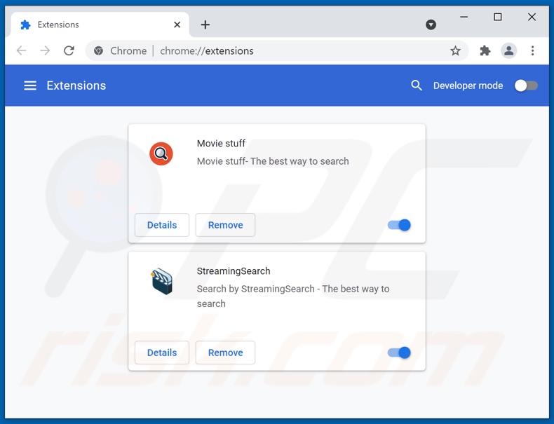 Removing streamsearchly.com related Google Chrome extensions